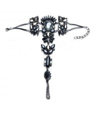 Rhinestone Flowers Combo Luxurious Fashion Women Anklet - Black