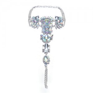 Rhinestone Flowers Combo Luxurious Fashion Women Anklet - Silver and Colorful White