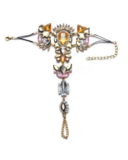 Rhinestone Flowers Combo Luxurious Fashion Women Anklet - Golden