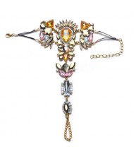 Rhinestone Flowers Combo Luxurious Fashion Women Anklet - Golden