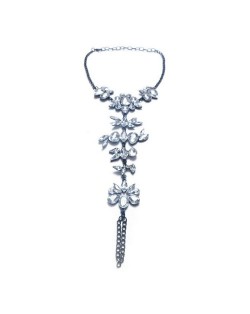 Rhinestone Flowers and Leaves Design Beach Style Women Anklet - Black