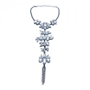 Rhinestone Flowers and Leaves Design Beach Style Women Anklet - Black