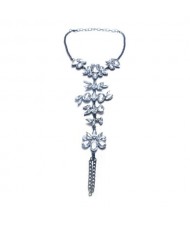 Rhinestone Flowers and Leaves Design Beach Style Women Anklet - Black