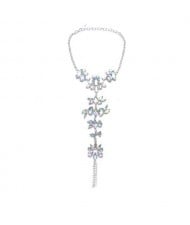 Rhinestone Flowers and Leaves Design Beach Style Women Anklet - Luminous White
