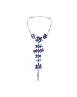 Rhinestone Flowers and Leaves Design Beach Style Women Anklet - Multicolor