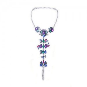 Rhinestone Flowers and Leaves Design Beach Style Women Anklet - Multicolor