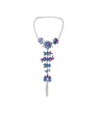 Rhinestone Flowers and Leaves Design Beach Style Women Anklet - Multicolor
