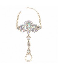 Luxurious Rhinestone Flower Cluster Design Women Anklet - Luminous White