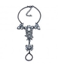 Rhinestone Rabits and Flowers Design Women Fashion Anklet - Black