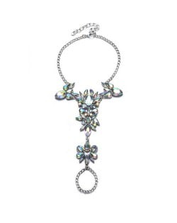 Rhinestone Rabits and Flowers Design Women Fashion Anklet - Luminous White