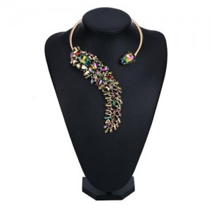 Unique Asymmetric Ear of Wheat Design High Fashion Costume Necklace - Multicolor