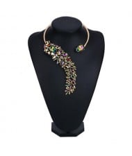 Unique Asymmetric Ear of Wheat Design High Fashion Costume Necklace - Multicolor