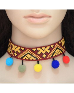 Abstract Image Prints Coloful Fluffy Balls Fashion Choker Necklet