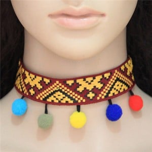 Abstract Image Prints Coloful Fluffy Balls Fashion Choker Necklet