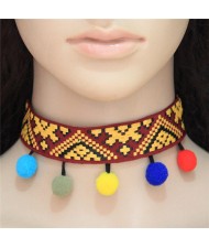 Abstract Image Prints Coloful Fluffy Balls Fashion Choker Necklet
