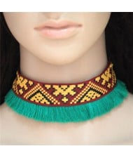 Abstract Mingled Image Prints Tassel Fashion Choker Necklace - Green