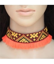 Abstract Mingled Image Prints Tassel Fashion Choker Necklace - Orange
