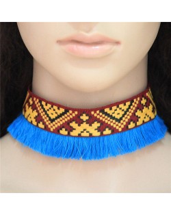 Abstract Mingled Image Prints Tassel Fashion Choker Necklace - Blue