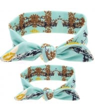 Sky Blue Leaves Prints Design Baby Hair Band Set