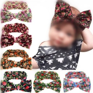 (6 pcs Per Unit) Floral Pattern Cloth Bowknot Baby Hair Bands