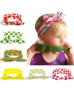 (6 pcs Per Unit) Summer Fashion Fruits Prints Cloth Bowknot Baby Hair Bands