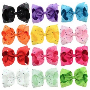(12 pcs Per Unit) Shining Polka Dots Bownot Design Toddler Hair Clips