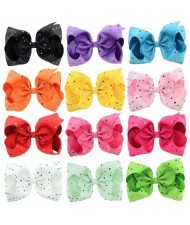 (12 pcs Per Unit) Shining Polka Dots Bownot Design Toddler Hair Clips