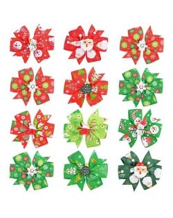 (12 pcs Per Unit) Christmas Fashion Baby/ Toddler Ribbon Knot Hair Clips