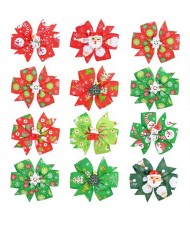 (12 pcs Per Unit) Christmas Fashion Baby/ Toddler Ribbon Knot Hair Clips