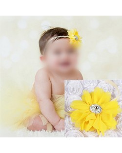 Yellow Flower Fashion Toddler Lace Hair Band and Dress Set