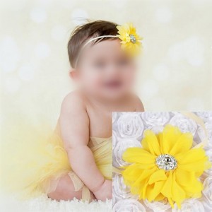Yellow Flower Fashion Toddler Lace Hair Band and Dress Set
