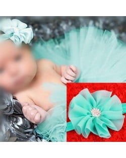 Green Lace Flower Adorable Baby Hair Band and Dress Set