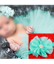 Green Lace Flower Adorable Baby Hair Band and Dress Set