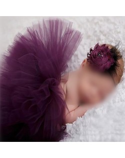 Purple Lace Flower Baby Hair Band and Dress Set