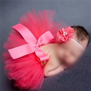 Red Flower and Bowknot Lace Baby Hair Band and Dress Set