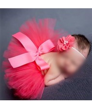 Red Flower and Bowknot Lace Baby Hair Band and Dress Set