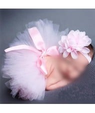Pink Lace Flower and Bowknot Toddler Hair Band and Dress Set