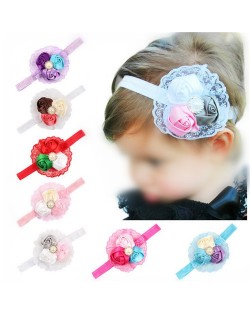 (8 pcs Per Unit) Triple Flowers Lace Fashion Baby Girl Hair Bands