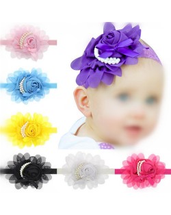 (13 pcs Per Unit) Pearl Fashion Chiffon Flower Baby Hair Bands