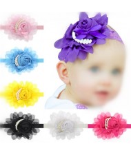 (13 pcs Per Unit) Pearl Fashion Chiffon Flower Baby Hair Bands
