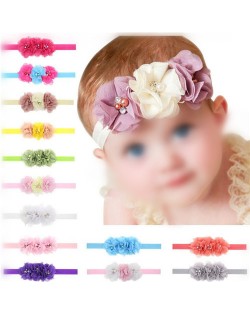 (28 pcs Per Unit) Triple Flower Fashion Baby Chiffon Hair Bands