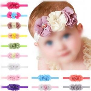 (28 pcs Per Unit) Triple Flower Fashion Baby Chiffon Hair Bands