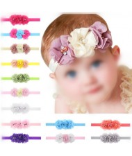 (28 pcs Per Unit) Triple Flower Fashion Baby Chiffon Hair Bands