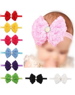 (12 pcs Per Unit) Gorgeous Flowers Cluster Design Bowknot Baby Hair Bands