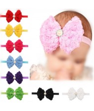 (12 pcs Per Unit) Gorgeous Flowers Cluster Design Bowknot Baby Hair Bands