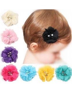 (18 pcs Per Unit) Floral Fashion Baby Chiffon Hair Clip