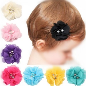 (18 pcs Per Unit) Floral Fashion Baby Chiffon Hair Clip