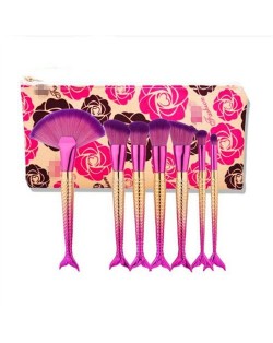 Mermaid Handle Design 7 pcs Fashion Makeup Brushes Set - Rose