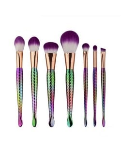 7 pcs Mermaid Handle Purple Cone Hair High Fashion Makeup Brushes Set