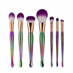 7 pcs Mermaid Handle Purple Cone Hair High Fashion Makeup Brushes Set